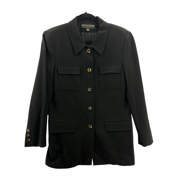 Kasper & Company ASL Womens Jacket Black Hip Length Lined Flap Pockets Wool 12 - Picture 1 of 7